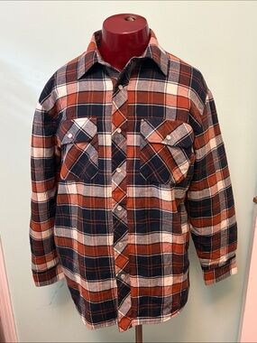 Aggressor Plaid Flannel Shirt Jacket in Rust & Navy